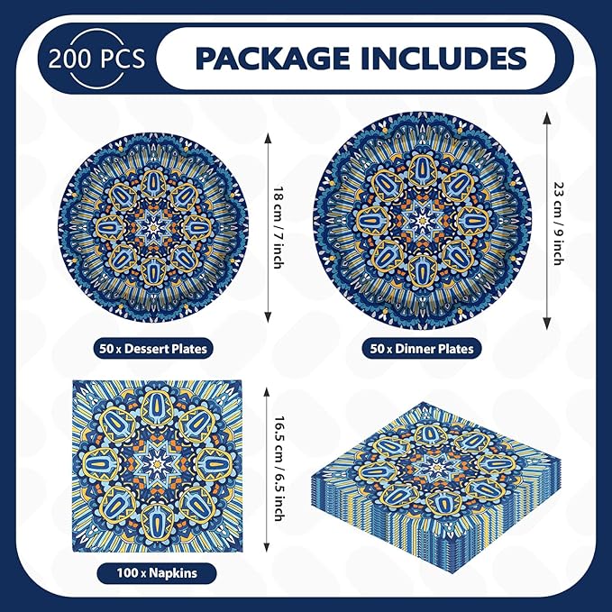200Pcs Boho Party Decorations Vintage Bohemian Retro Style Paper