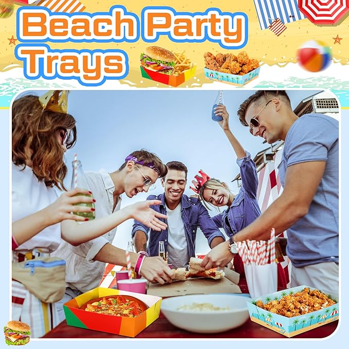 36 Pack Beach Party Supplies Large 5 lb Beach Pool Plates Trays
