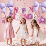 Pink Purple Happy Birthday Balloon, 38Inch Bow Aluminum Foil