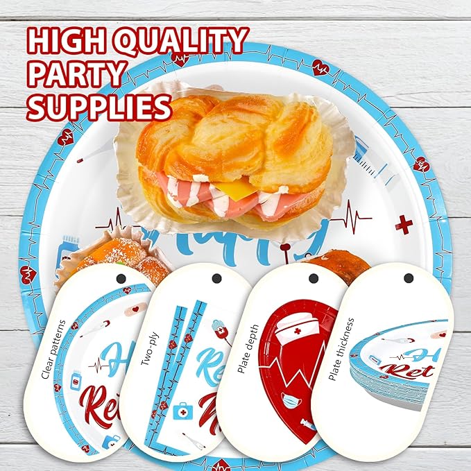96Pcs Nurse Retirement Party Decorations Red and Blue Happy