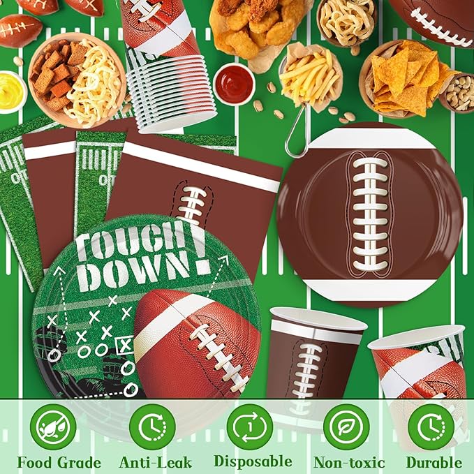 140PCS Football Party Supplies Tableware Set Serve 24 Football