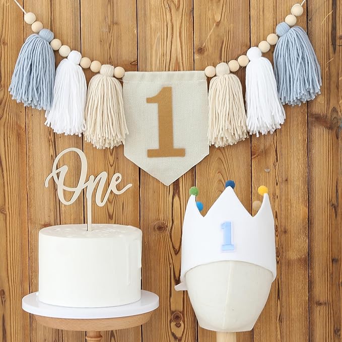 Baby Boy First Birthday Party Decorations For Blue High Chair Banner