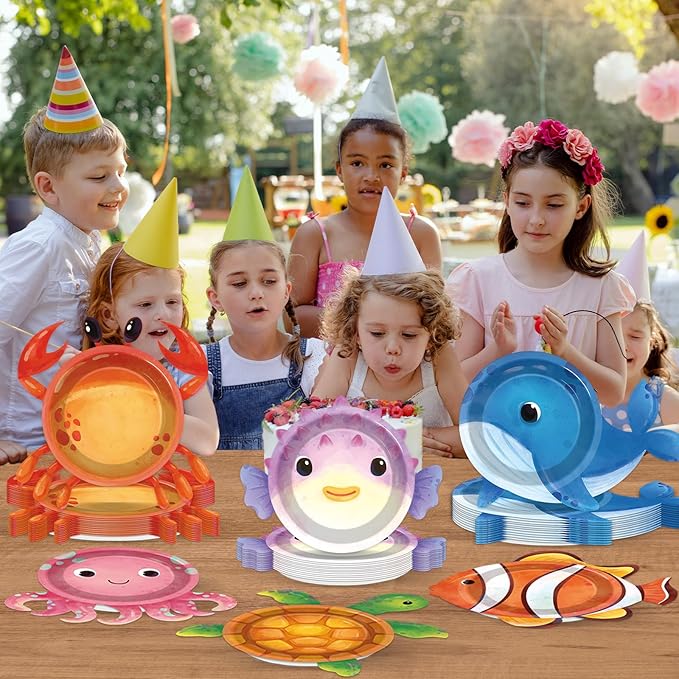 48Pcs Ocean Animal Shaped Paper Plates Under the Sea Party Supplies