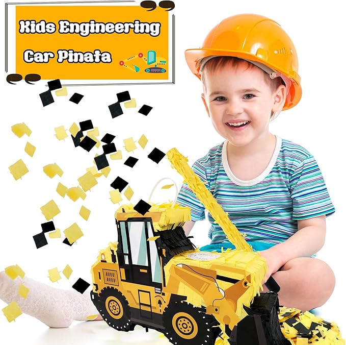 Construction Dump Truck Pinata with Pinata Bat Blindfold Confetti
