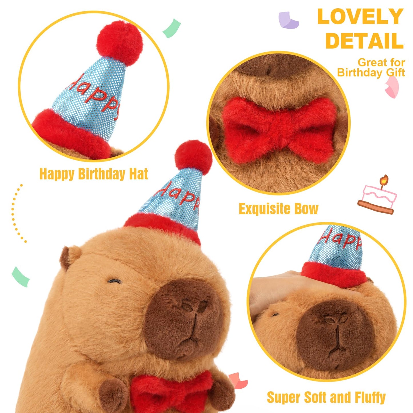 Ditucu Cute Capybara Plush with Happy Hat Red Bow Soft Capybara