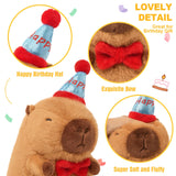 Ditucu Cute Capybara Plush with Happy Hat Red Bow Soft Capybara