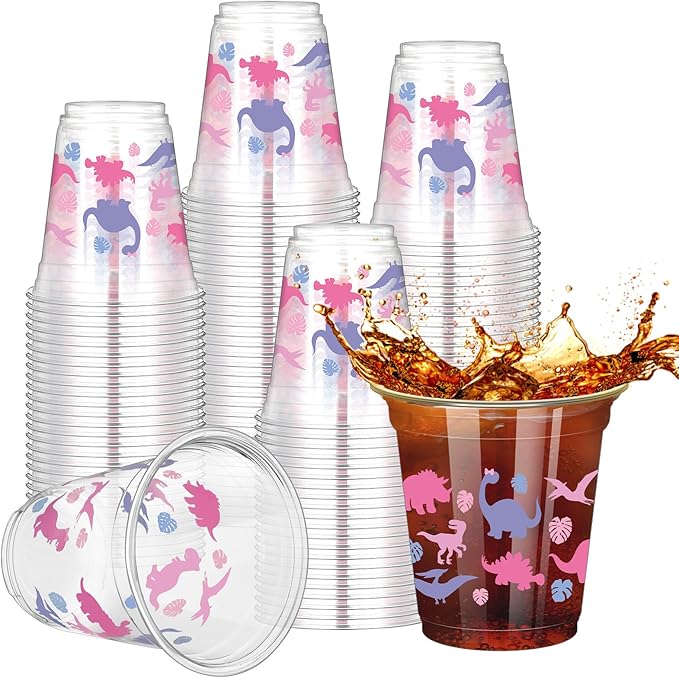 50 Pcs Girl Dinosaur Birthday Party Decorations Cups 12 oz Dinosaur