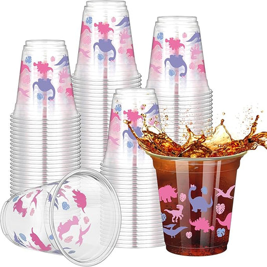 50 Pcs Girl Dinosaur Birthday Party Decorations Cups 12 oz Dinosaur