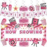 Pink Movie Night Party Decorations 36Pcs Now Showing Party Supplies