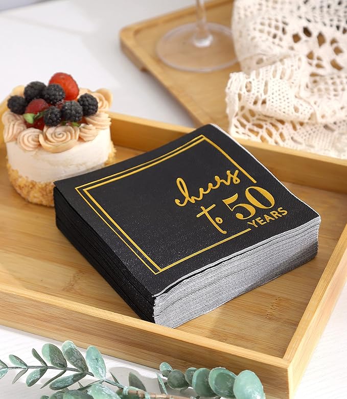 Cheers to Years Cocktail Napkins - 50 PK - 3-Ply Birthday Napkins 5x5