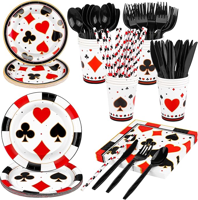 147 Pieces Casino Theme Party Supplies Tableware Set Includes Plates