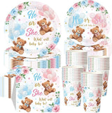 250 Pcs Bear Gender Reveal Paper Plates and Napkins Party Supplies