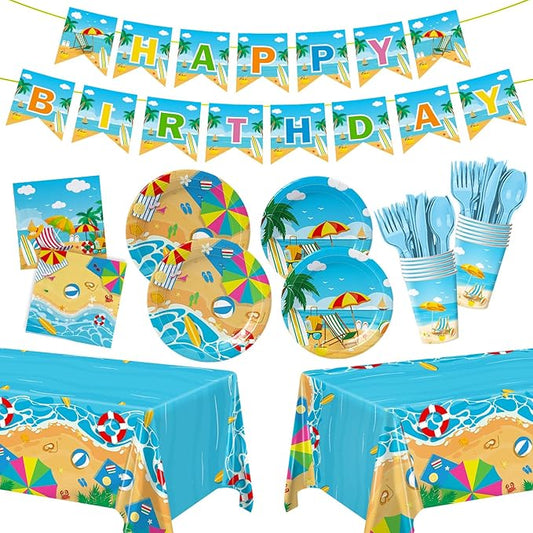 171pcs Summer Beach Birthday Party Decorations Paper Plates Napkins