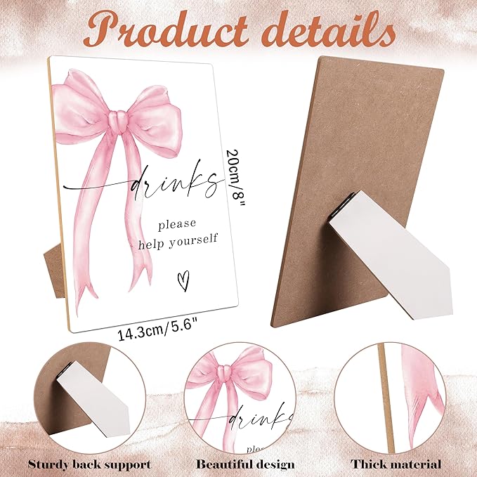 Pink Bow Theme Wooden Wedding Signs Drinks Please Help Yourself Sign