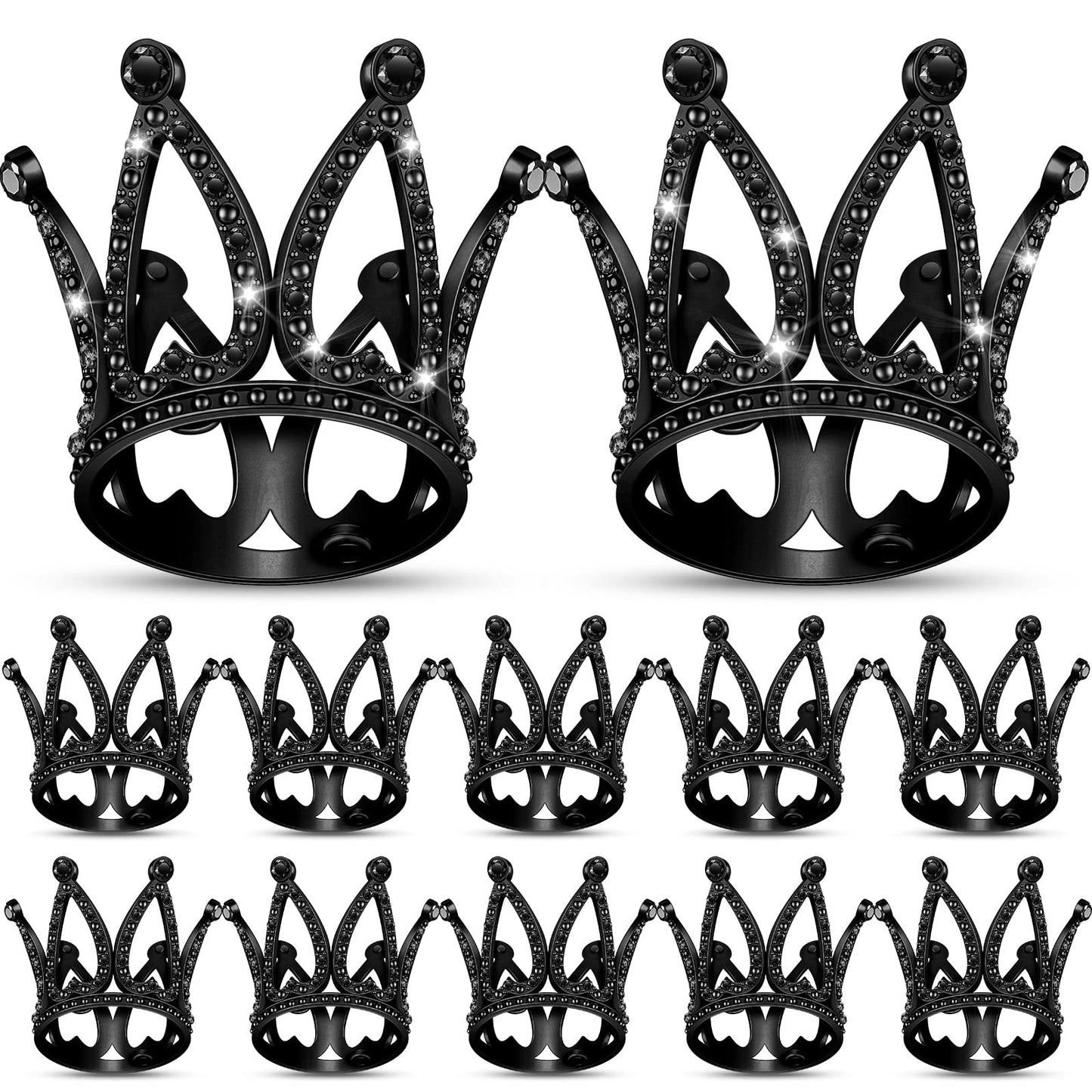12 Pcs Crown Cake Topper Mini Baby Crown Tiny Queen Small Alloy Black