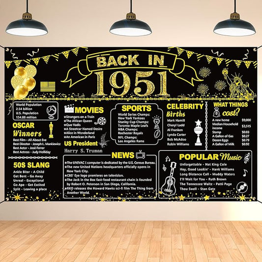 DARUNAXY 75th Birthday Black Gold Party Decoration, Back in 1951