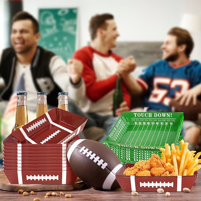 100Pcs Football Party Supplies 5lb Food Plates Paper Trays