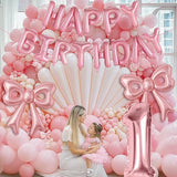 Pink Bow Happy Birthday Balloons, 40” Aluminum Foil Number 1 Balloon