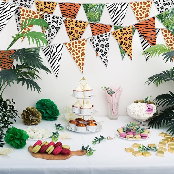 5 Pcs Jungle Zoo Animal Print Decoration Safari Birthday Banner Wild