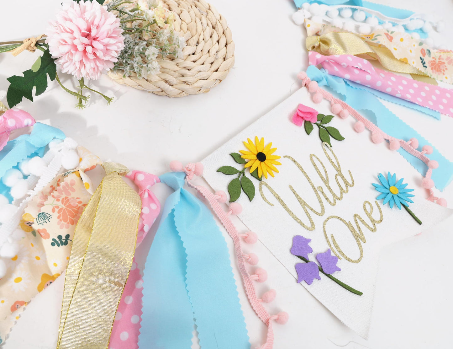 Wild flower High Chair Banner - Girls WildOne 1st Birthday Decoration