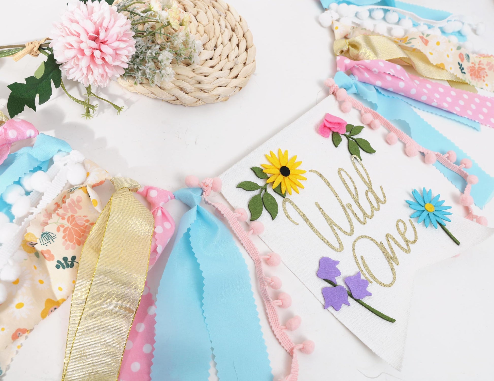 Wild flower High Chair Banner - Girls WildOne 1st Birthday Decoration