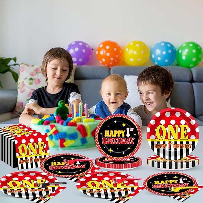 96 Pcs Mouse 1st Birthday Party Plates and Napkins Set Cartoon Mouse