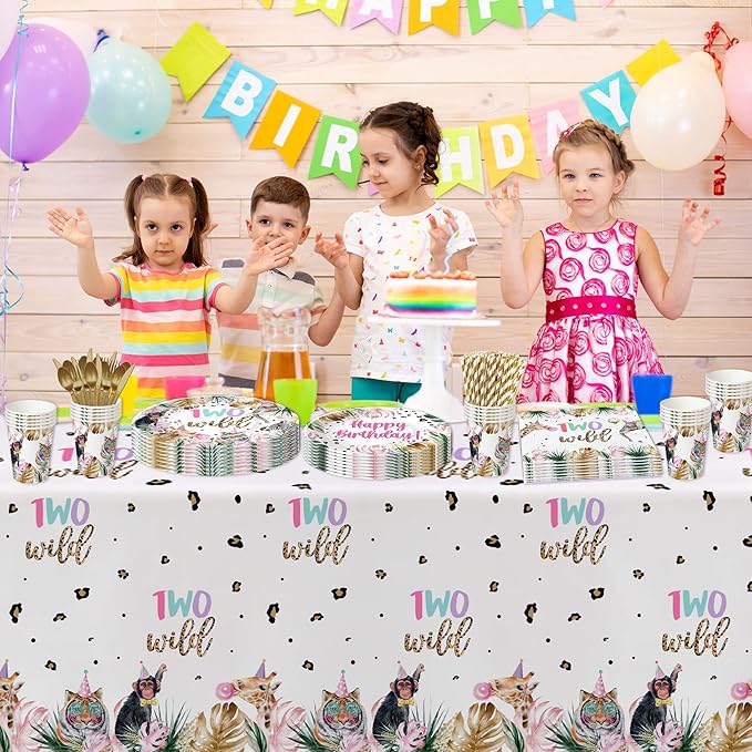 Two Wild Birthday Decorations Girl Tableware Safari Jungle Animal
