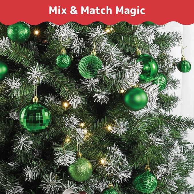 Prextex 36-Pieces Green Christmas Ornaments Set - Shatterproof,