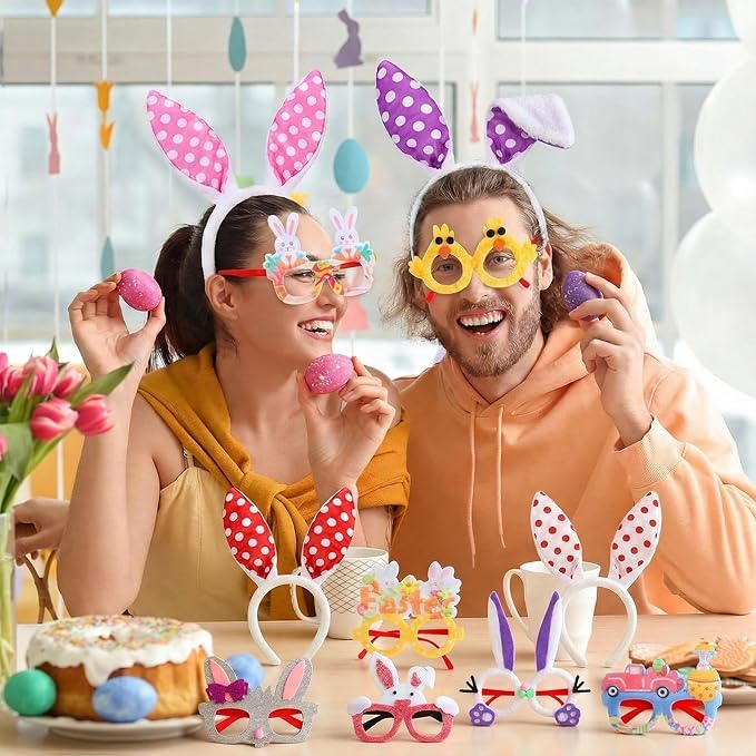 24 Pcs Easter Bunny Ears Headbands Glasses Set Easter Party Favor