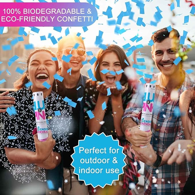 Premium Gender Reveal Confetti Cannon 4 Pack Blue Gender Reveal