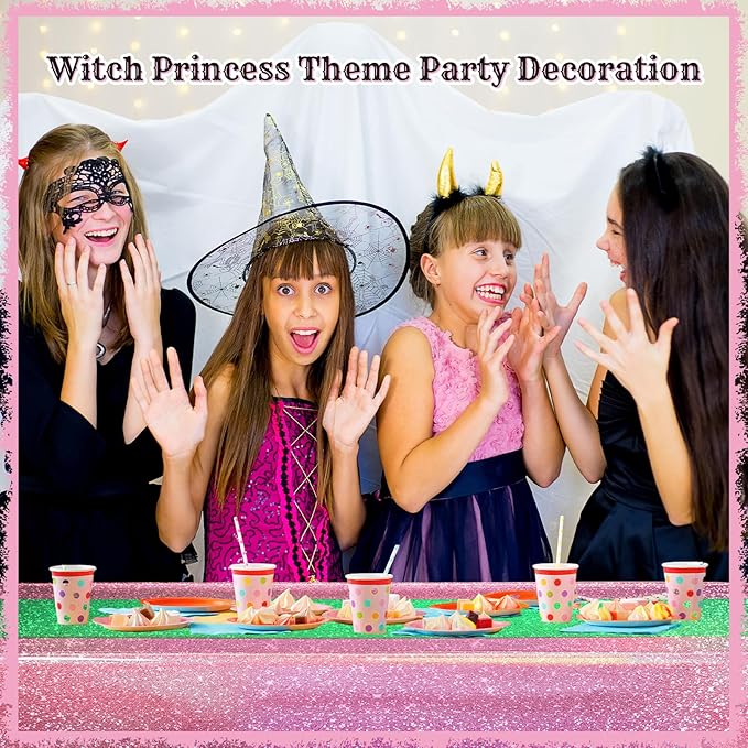 2 Pcs Witch Princess Theme Party Pink & Green Holographic Party