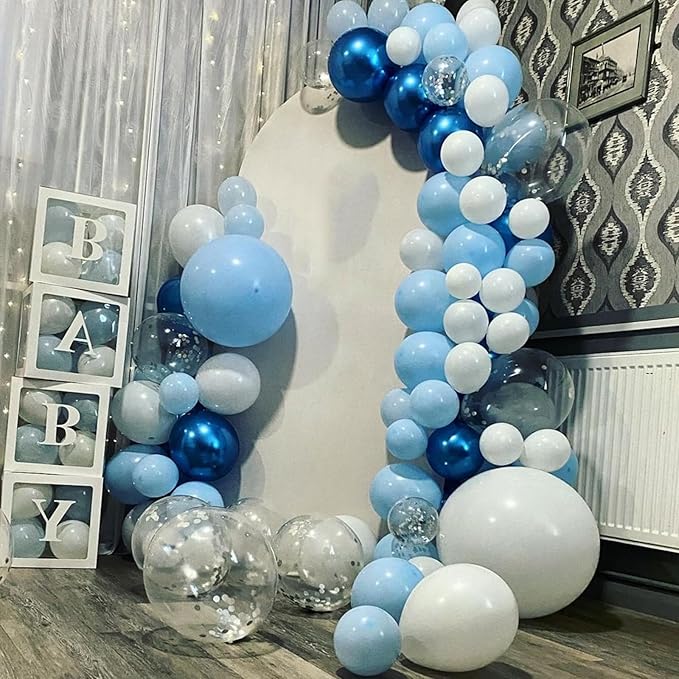 Blue and White Balloons, 67pcs 12 Inch Blue Balloon and White Silver