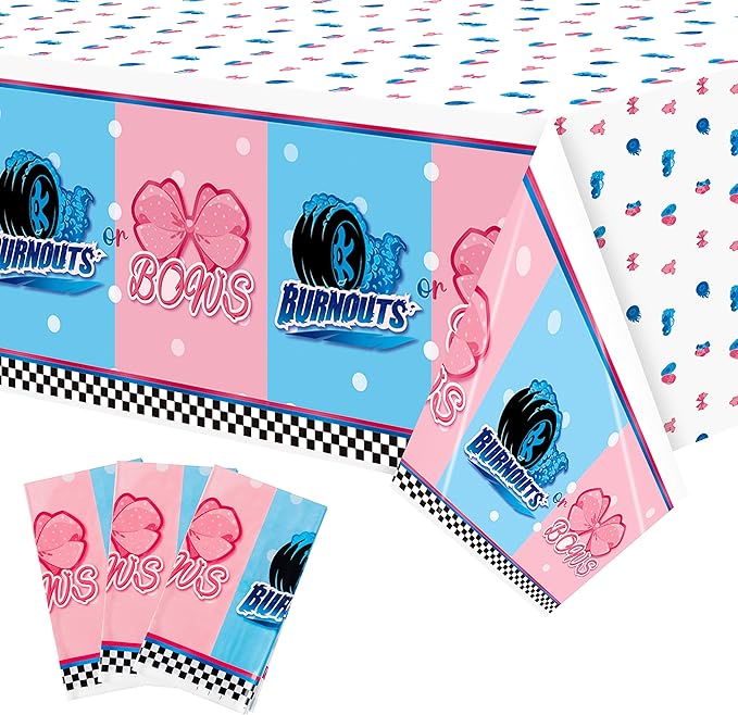 3Pcs Burnouts or Bows Gender Reveal Tablecloth Boy or Girl Plastic