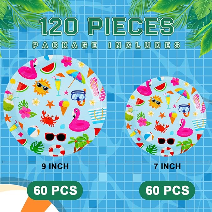 120 Pcs Summer Party Paper Plates Disposable Round