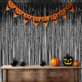 Foil Fringe Curtain Halloweens Party Decorations - Pure Black Tinsel