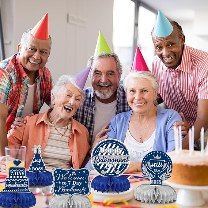 10 Pcs Retirement Party Decorations, Blue Silver Retirement Table