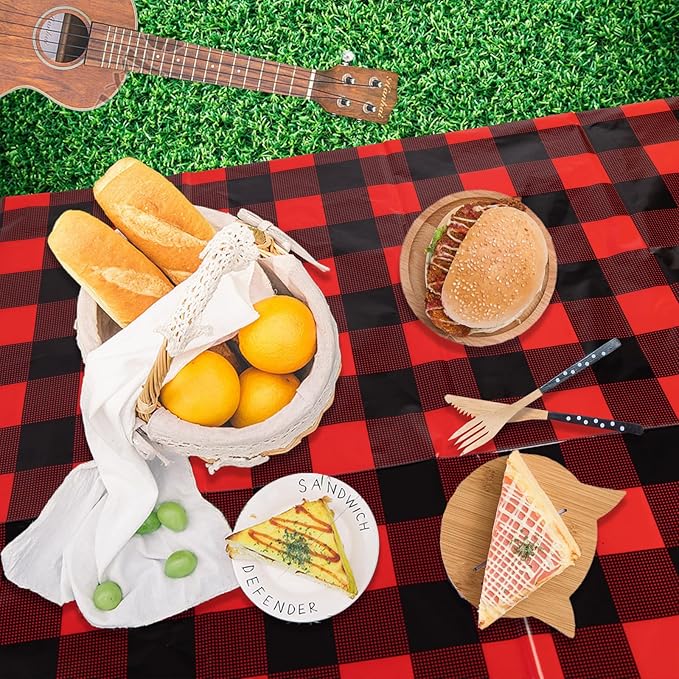 Kesfey 3 Packs Buffalo Check Plaid Table Cloth 54 x 108 Inches Red