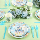 168 Pcs Prince Princess Party Decorations Blue Castle Plates Napkins