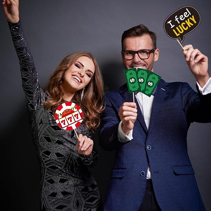 Casino Photo Booth Props Tumwisk 24PCS Casino Theme Party