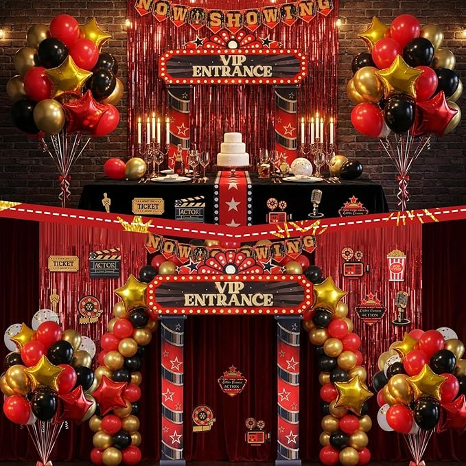 76 PCS Movie Night Party Decorations Kit Included Foil Curtain Film