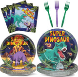 96 Pcs Super Dinosaur Plates and Napkins for Dinosaur Birthday Party