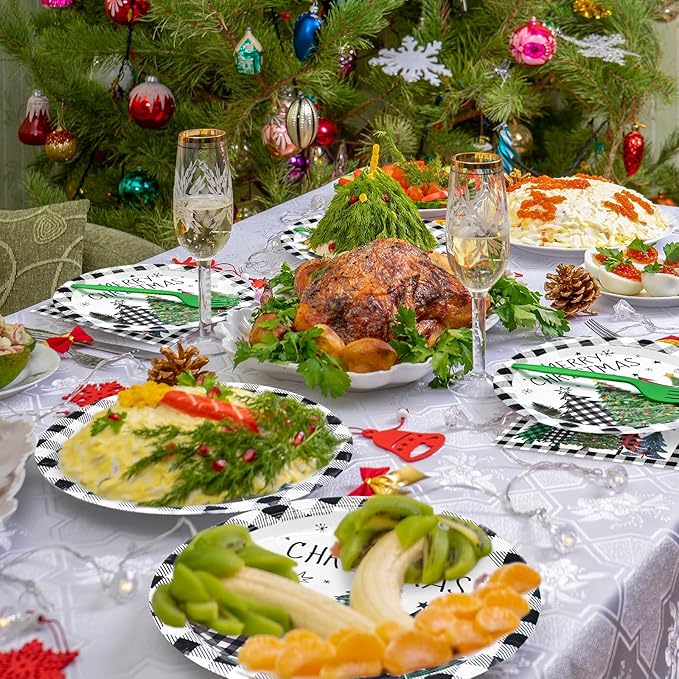 96 Pieces Christmas Tree Tableware Party Supplies Black and White