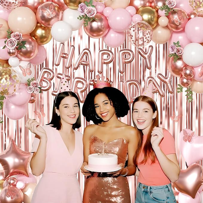 Rose Gold Birthday Decorations Gold Pink Peach White Balloons