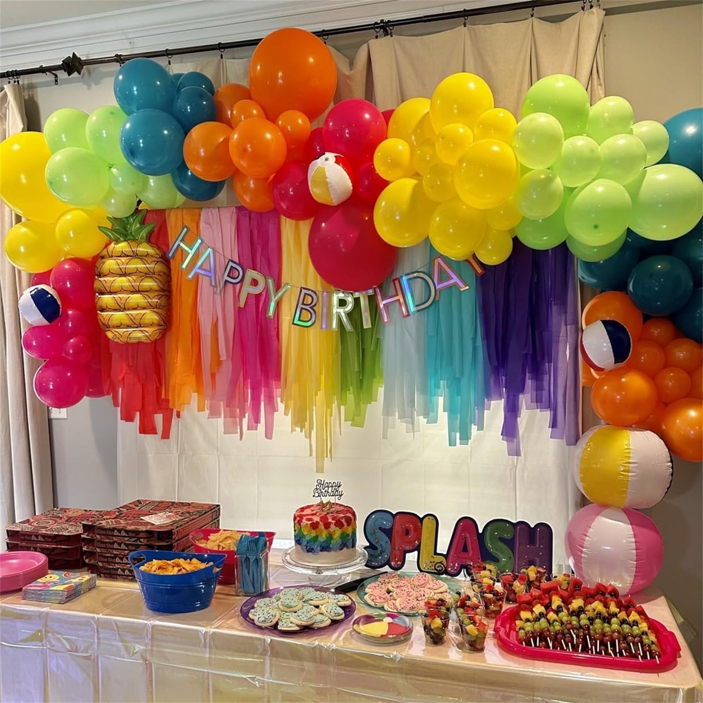 141 Pcs Rainbow Neon Balloon Arch Kit, Hot Pink Lime Green Orange