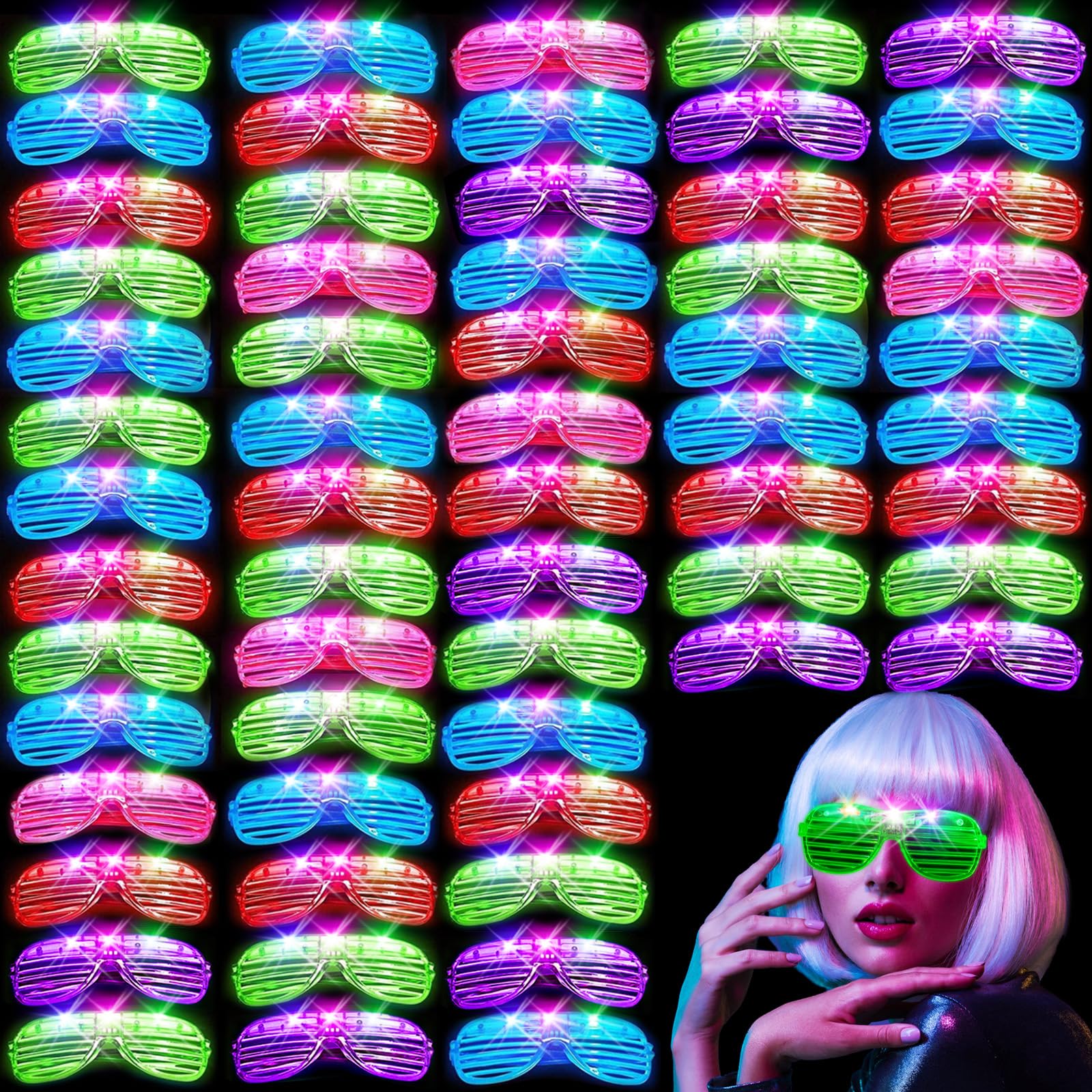 OLUPP 84 PCS LED Glasses, 5 Colors Light Up Glasses with 3 Light