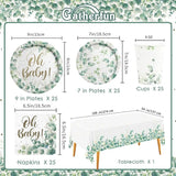 Sage Greenery Baby Shower Party Supplies Disposable Paper Plates