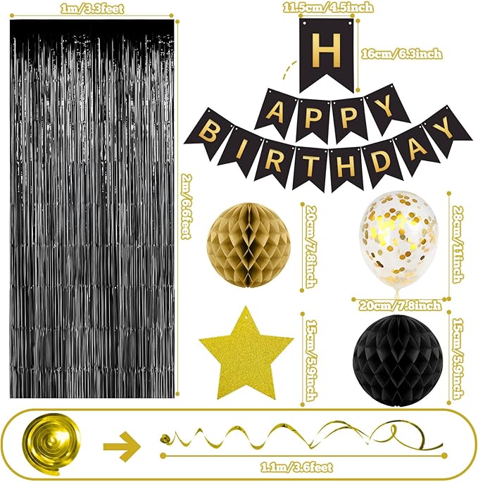 Black Gold Birthday Decorations for Men Women, Recosis Balloons in