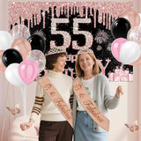 55th Birthday Decorations for Women 49pcs Black Rose Gold Black