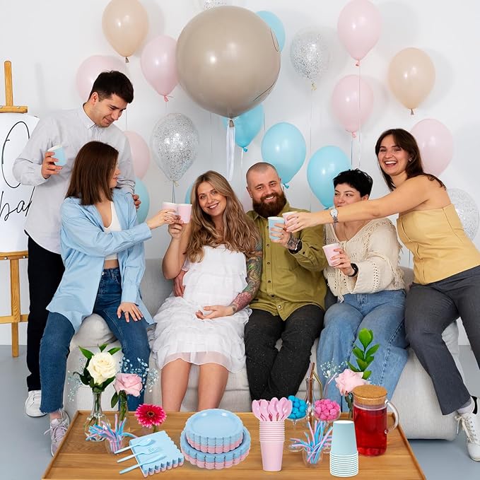 350 Pcs Baby Gender Reveal Plates and Napkins 50 Guest Boy or Girl