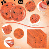 452 Pcs Halloween Spiderweb Supplies Tableware for 50 Guests Orange